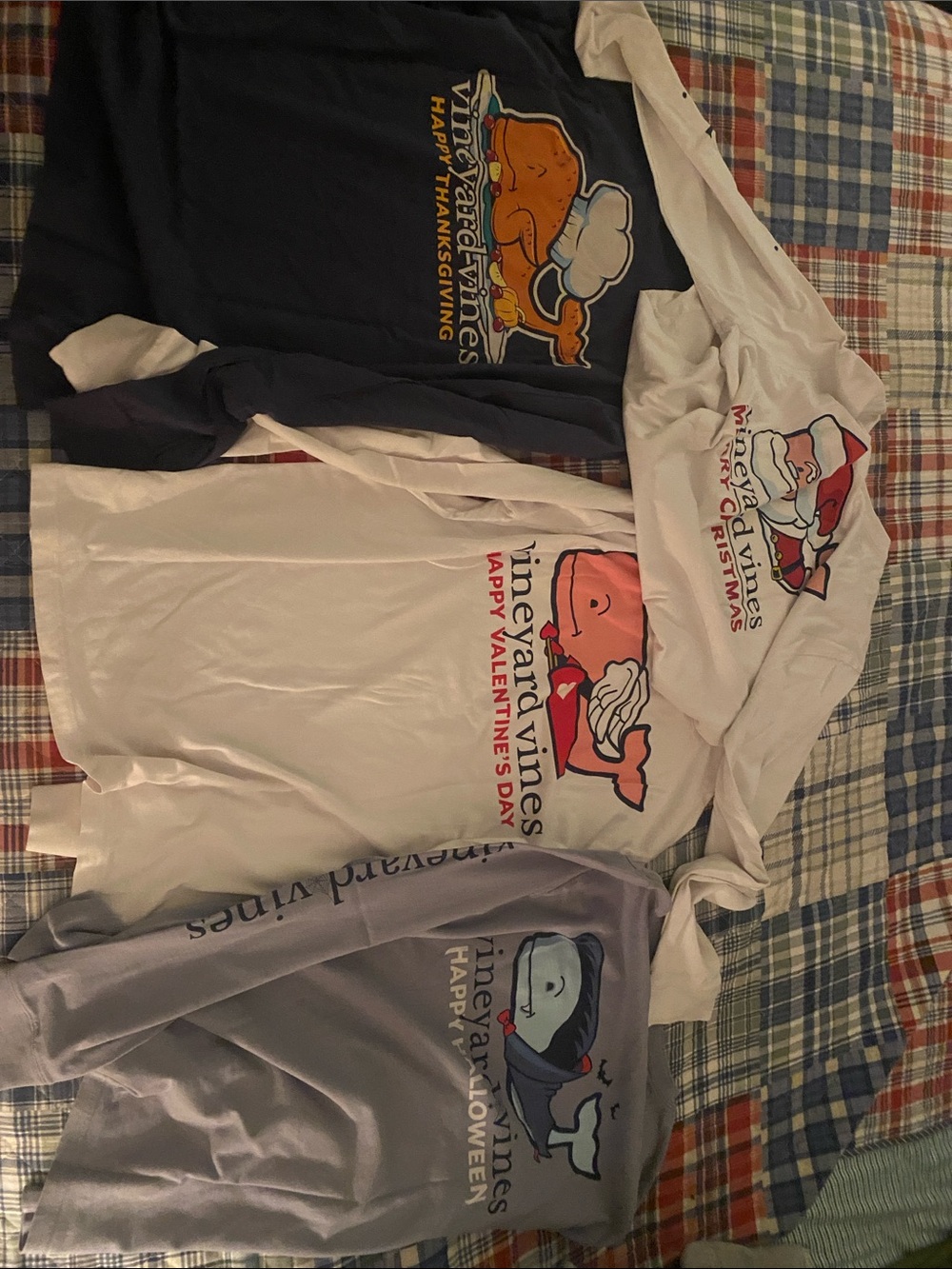 Vineyard Vines Kids Holiday Long-Sleeve Tees — Navy, White, Light Purple